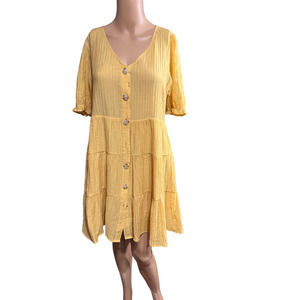 Blue Pepper Yellow cotton Women Tiered With Buttons Dress Size S NWT